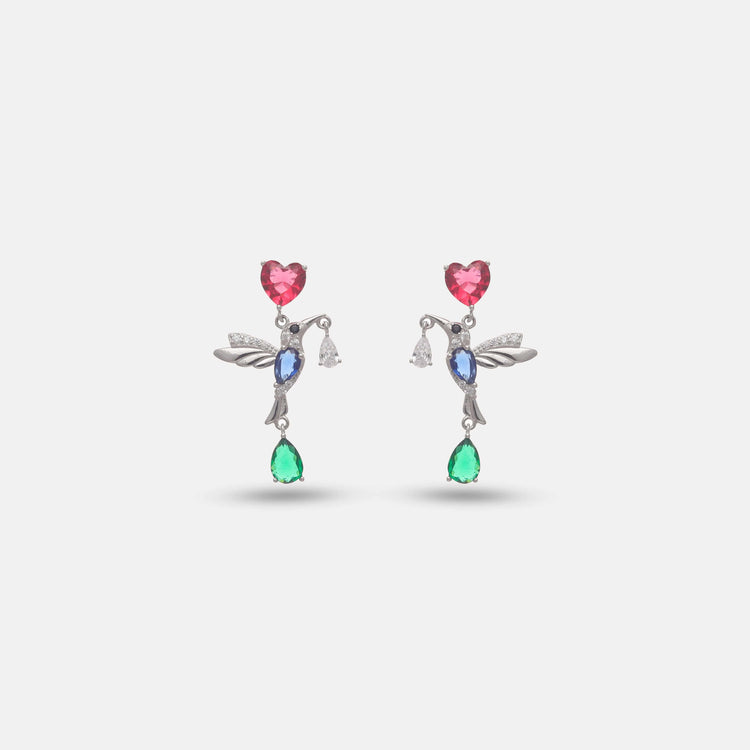 925 Silver Amour Hummingbird Earrings - 925 sterling silver earrings by Tassya Silver
