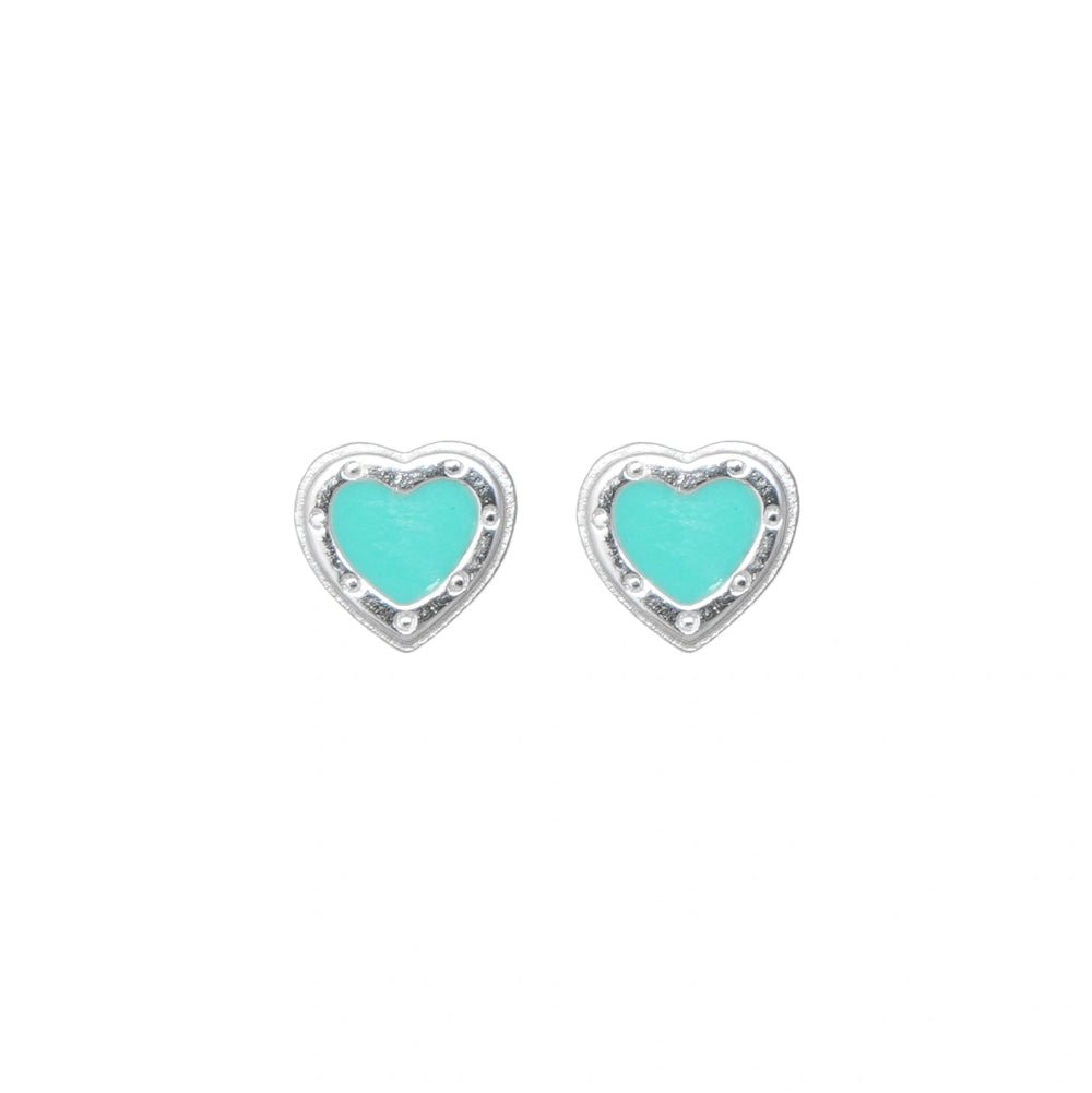 925 Silver Aqua Heart Baby Studs - 925 sterling silver earrings by Tassya Silver