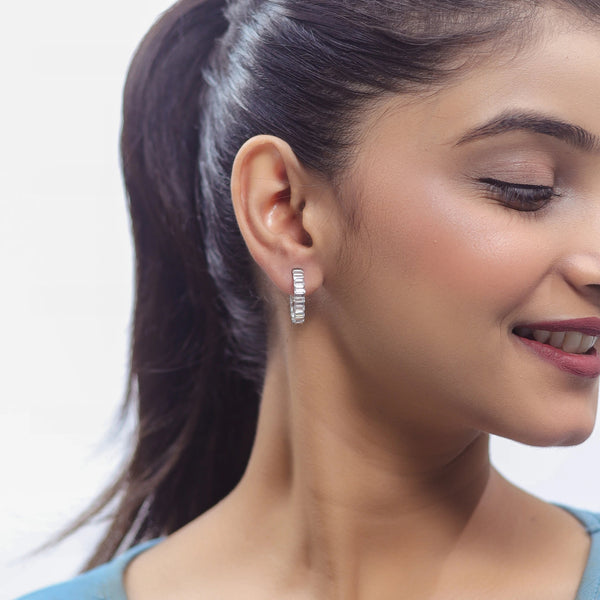 925 Silver Baguette Hoop Earrings