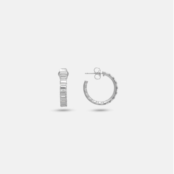 925 Silver Baguette Hoop Earrings