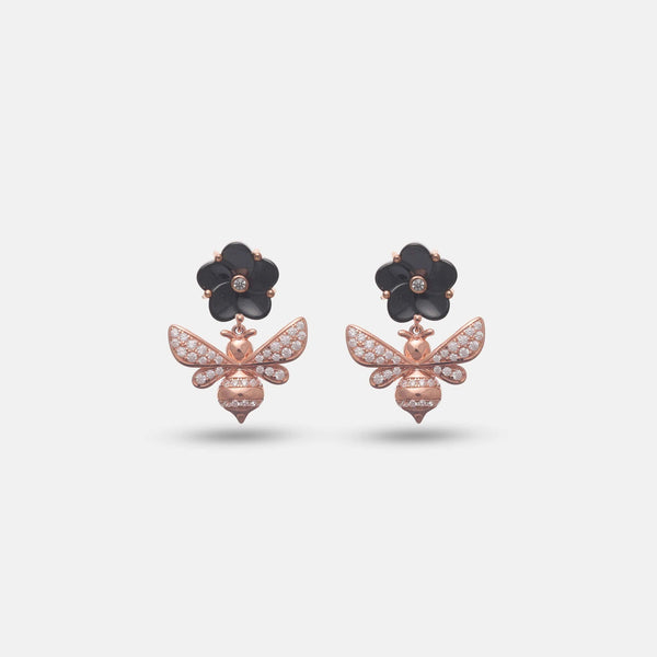 925 Silver Black Rosegold Bee Earrings
