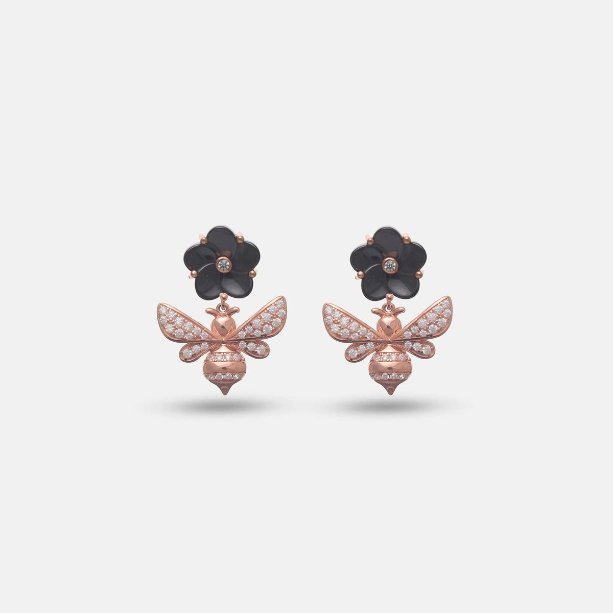 925 Silver Black Rosegold Bee Earrings - 925 sterling silver earrings by Tassya Silver