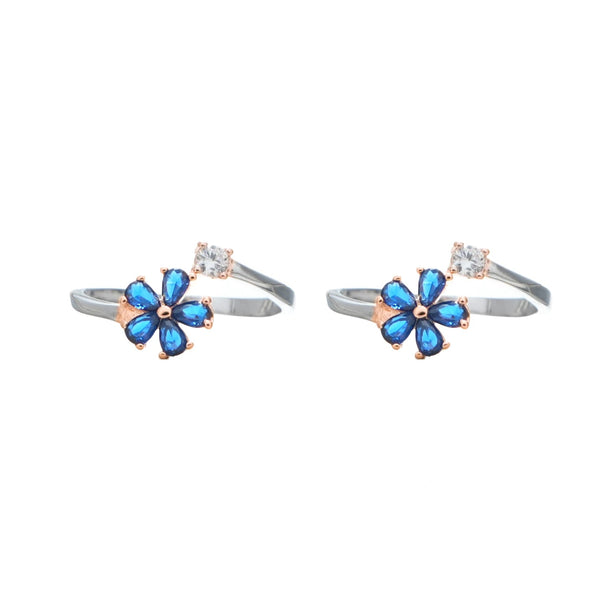 925 Silver Blue Blossom Toe Rings (Pack of 2)