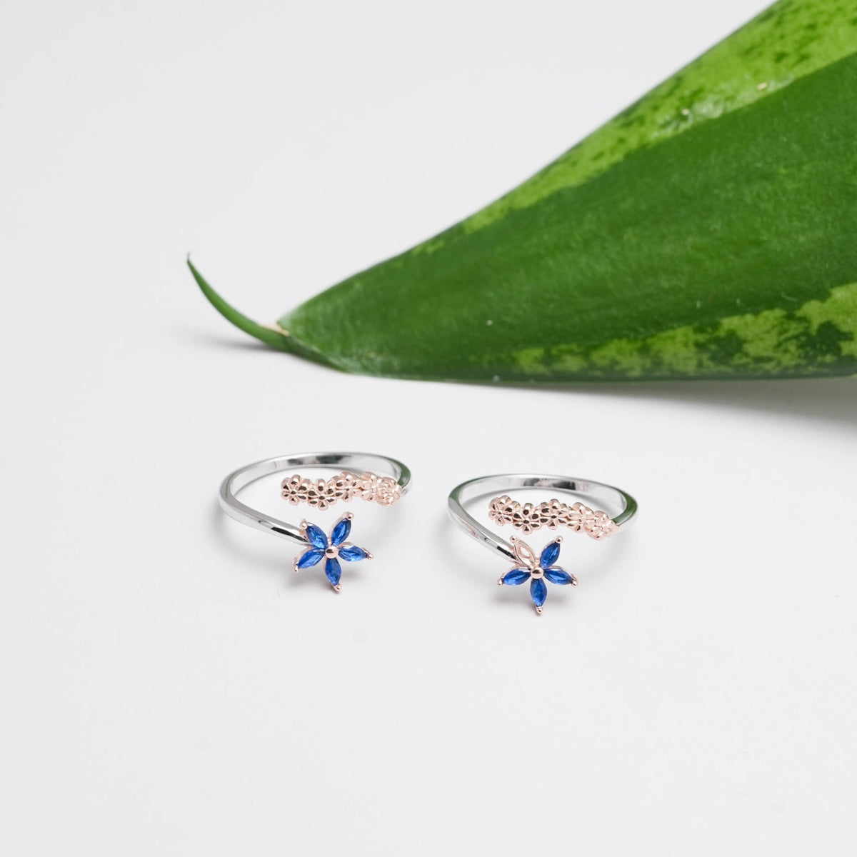 925 Silver Blue Breeze Toe Rings (Pack of 2) - 925 sterling silver ring by Tassya Silver