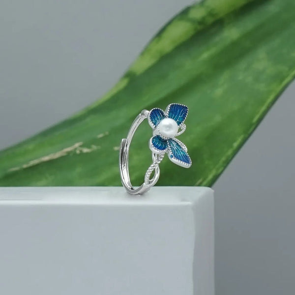 925 Silver Blue Butterfly Pearl Ring