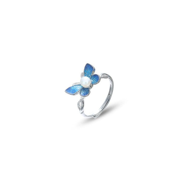 925 Silver Blue Butterfly Pearl Ring