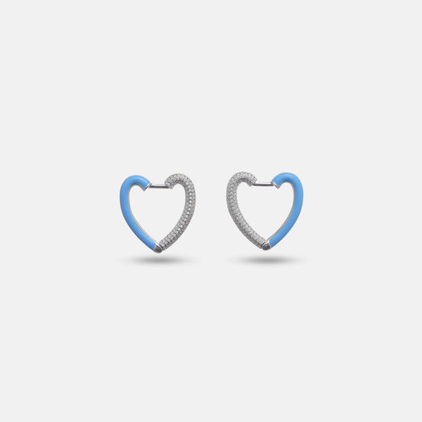 925 Silver Blue Crush Heart Hoop Earrings