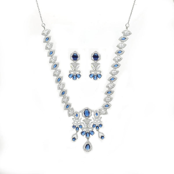 925 Silver Blue Diamond Necklace Set