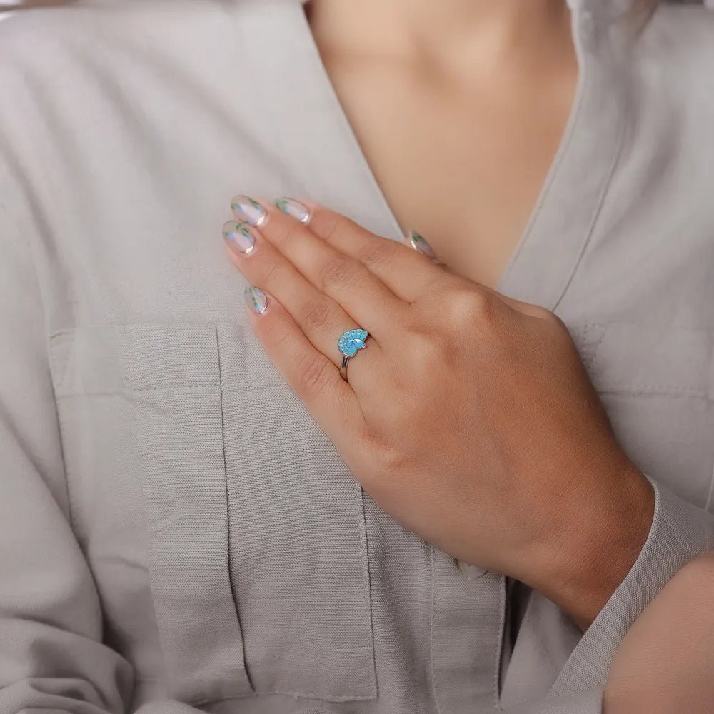 925 Silver Blue Peacock Charm Ring - 925 sterling silver ring by Tassya Silver