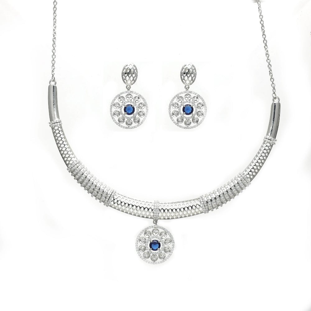 925 Silver Blue Sapphire Necklace Set - 925 sterling silver necklace by Tassya Silver