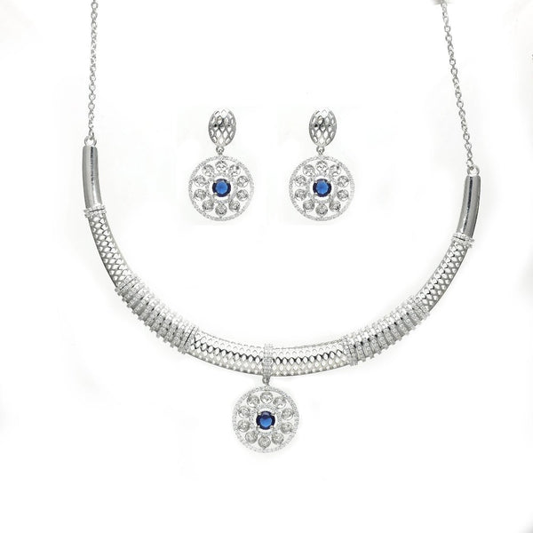 925 Silver Blue Sapphire Necklace Set