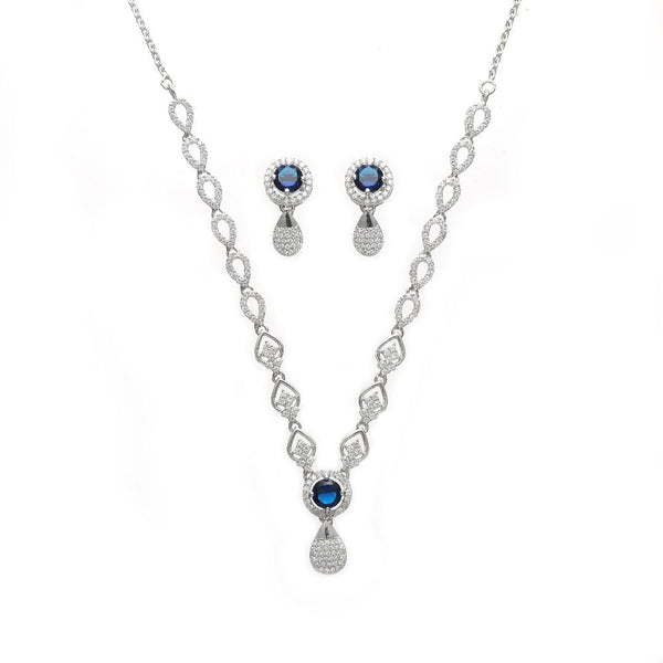 925 Silver Blue Teardrop Necklace Set