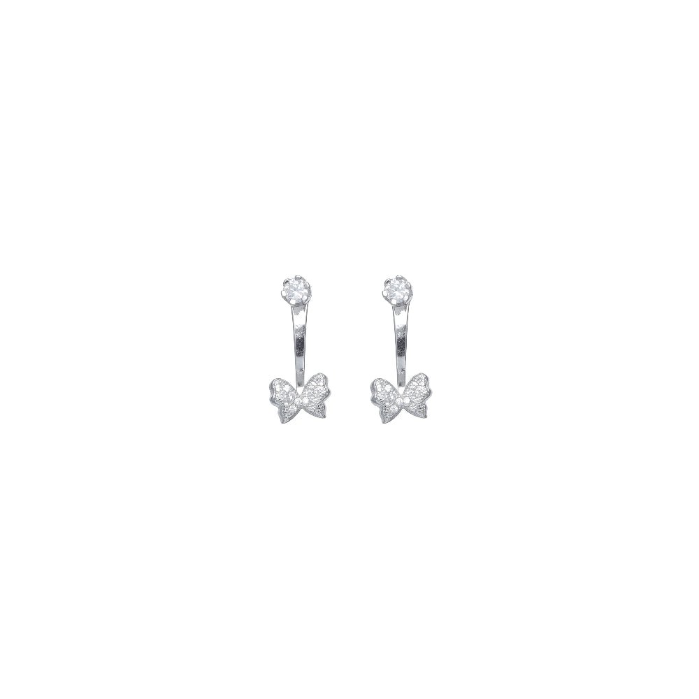 925 Silver Bow Sparkle Earrings - 925 sterling silver earrings by Tassya Silver