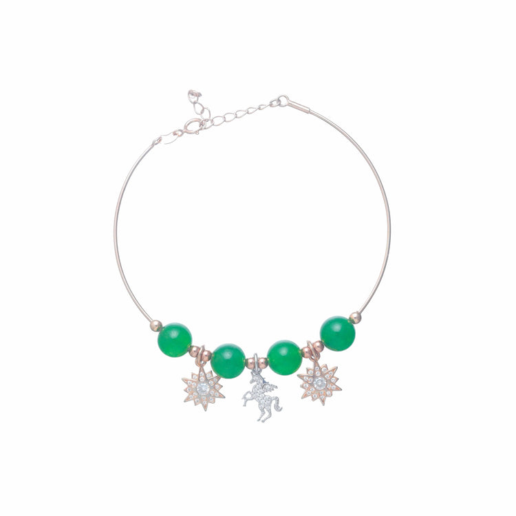 925 Silver Celestial Unicorn Charm Kada - 925 sterling silver bracelet by Tassya Silver