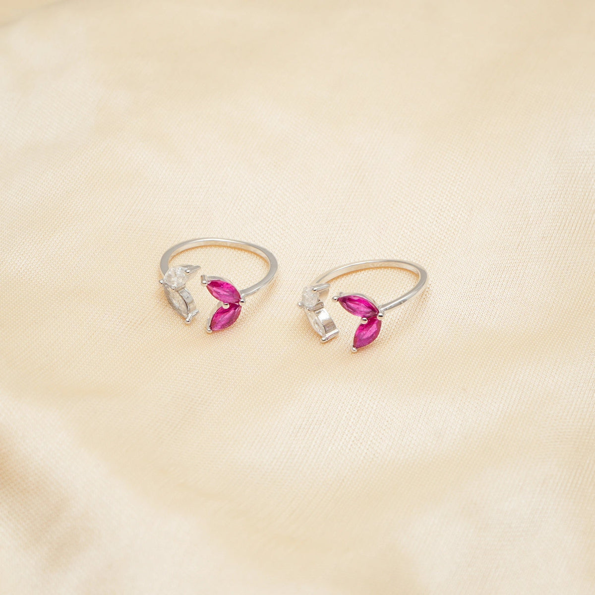 925 Silver Crystal Bloom Toe Rings (Pack of 2) - 925 sterling silver ring by Tassya Silver