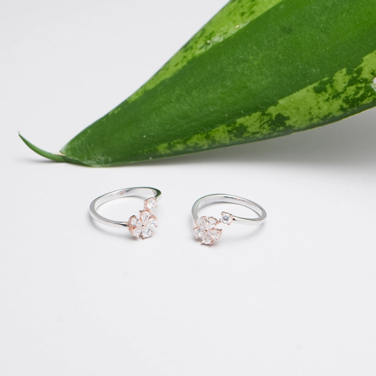 925 Silver Crystal Petal Floral Toe Rings – Daily & Party Set - 925 sterling silver ring by Tassya Silver