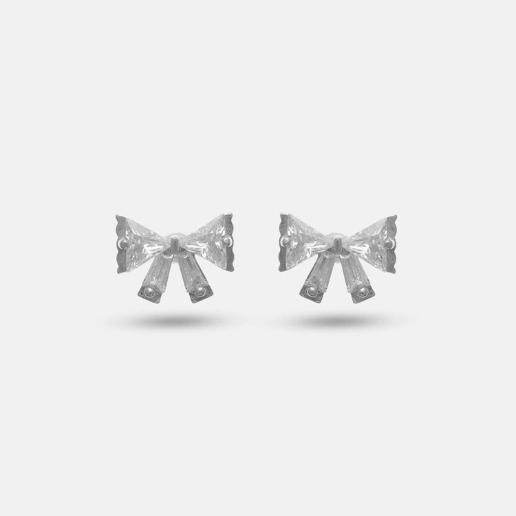 25 Silver Radiant Ribbon Bow Studs - 925 sterling silver earrings by Tassya Silver