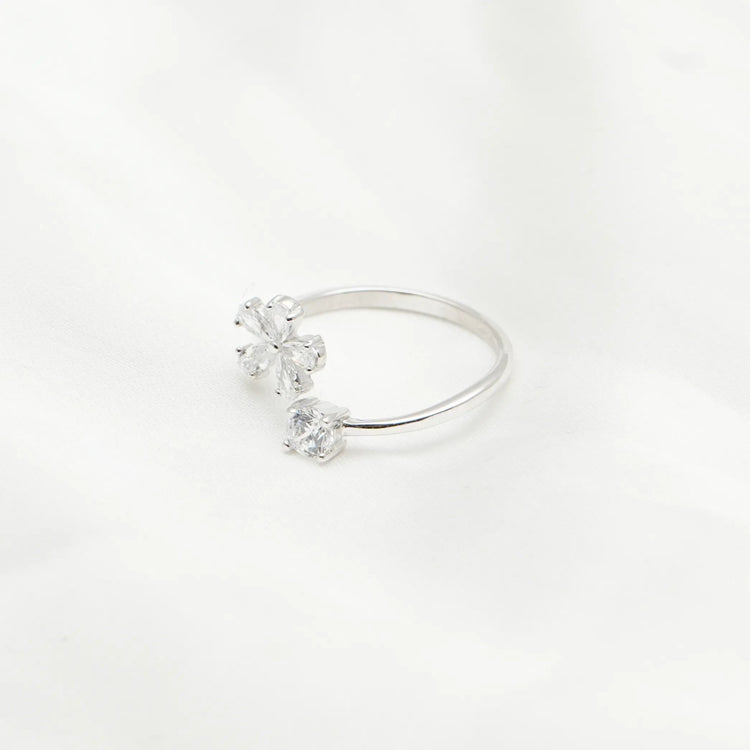 925 Silver Dual Bloom Sparkle Ring - 925 sterling silver ring by Tassya Silver
