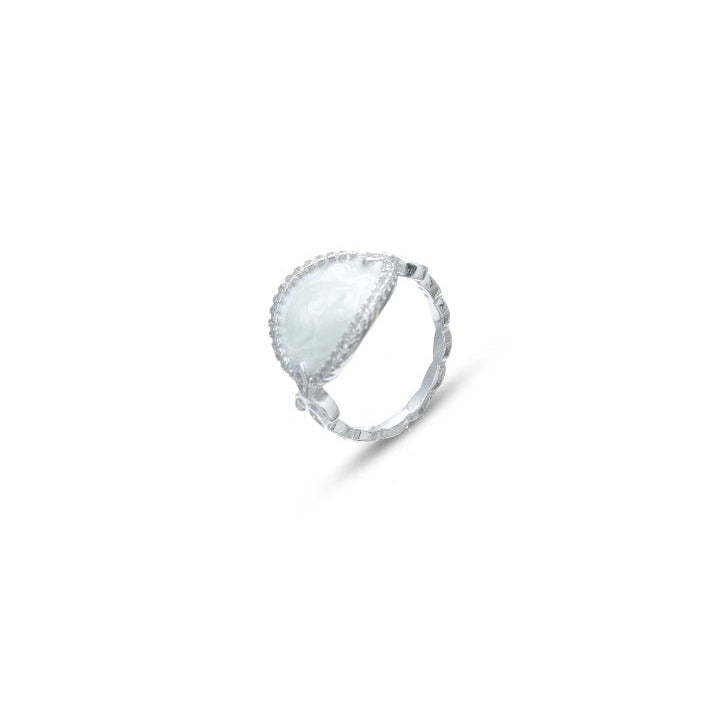 925 Silver Elegant White Half-Moon Ring - 925 sterling silver ring by Tassya Silver