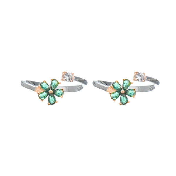 925 Silver Emerald Bloom Grace Toe Rings – Pack of 2
