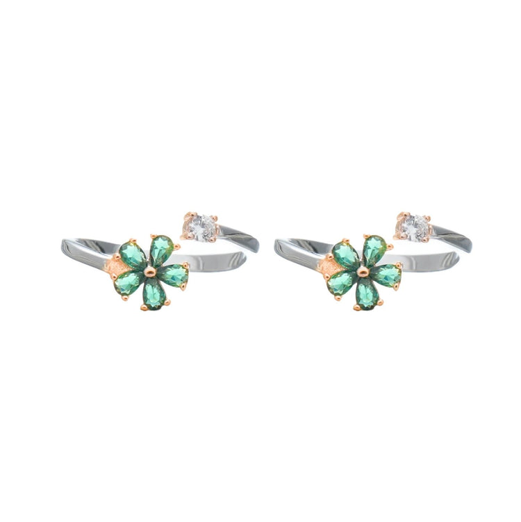925 Silver Emerald Bloom Grace Toe Rings – Pack of 2 - 925 sterling silver ring by Tassya Silver