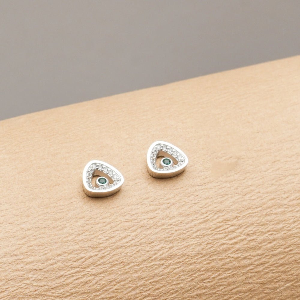 925 Silver Emerald Gleam Triangle Studs - 925 sterling silver earrings by Tassya Silver