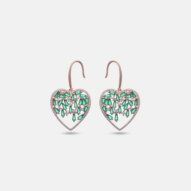 925 Silver Emerald Heart Earrings - 925 sterling silver earrings by Tassya Silver