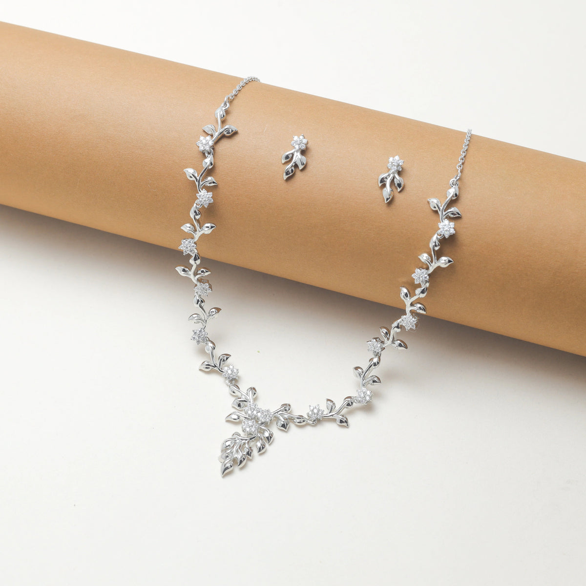 925 Silver Floral Necklace Set - 925 sterling silver necklace by Tassya Silver