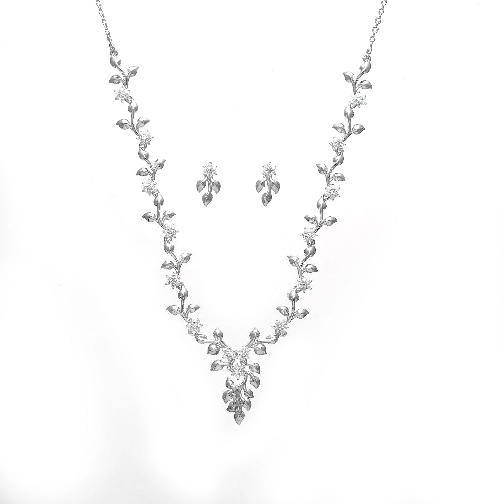 925 Silver Floral Necklace Set - 925 sterling silver necklace by Tassya Silver