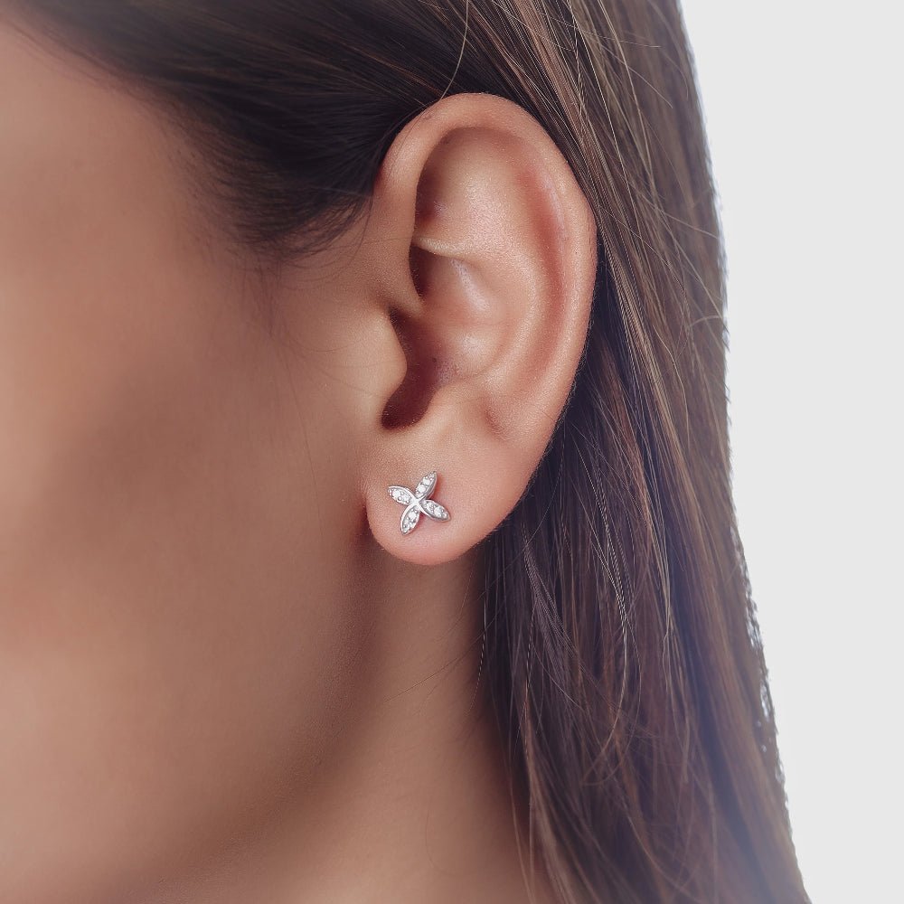 925 Silver Floral Sparkle Earrings - 925 sterling silver earrings by Tassya Silver