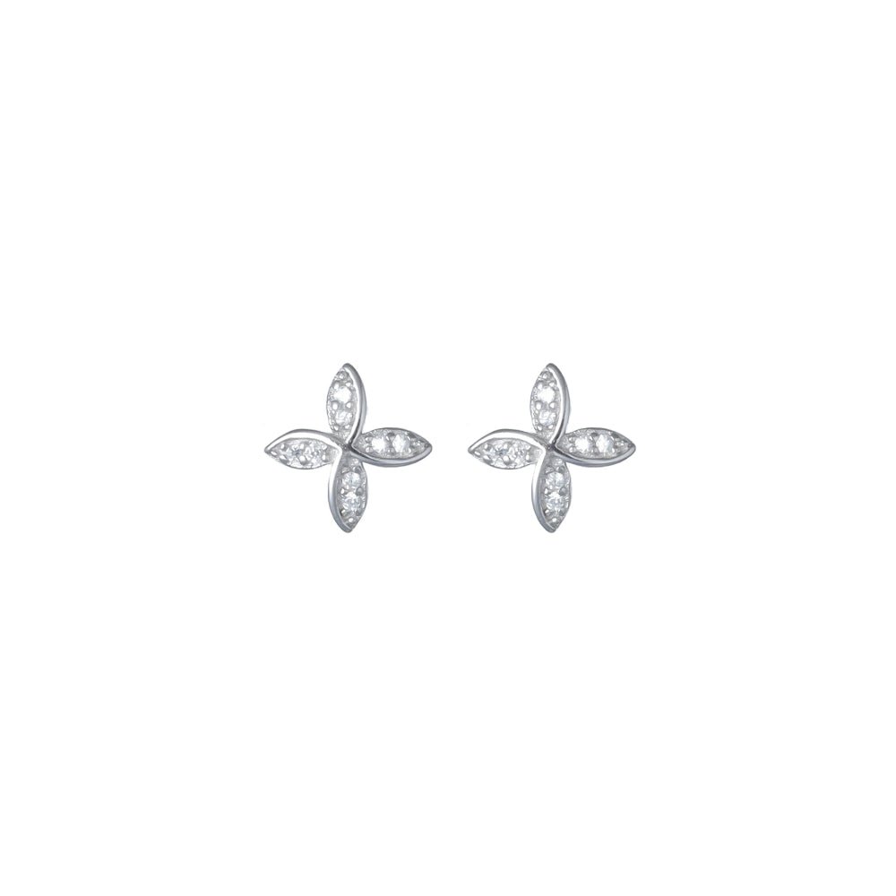 925 Silver Floral Sparkle Earrings - 925 sterling silver earrings by Tassya Silver