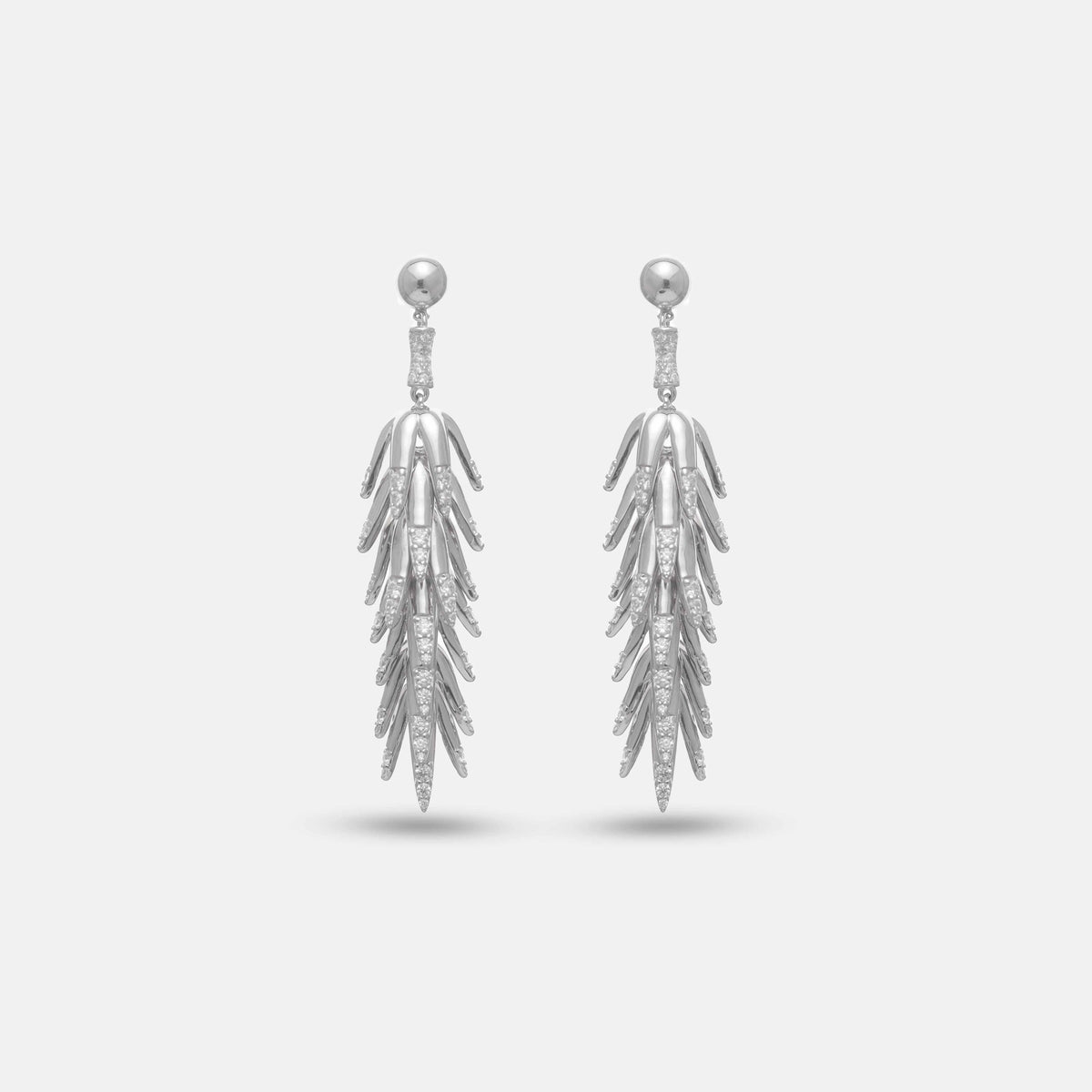925 Silver Frost Fern Drop Earrings - 925 sterling silver earrings by Tassya Silver