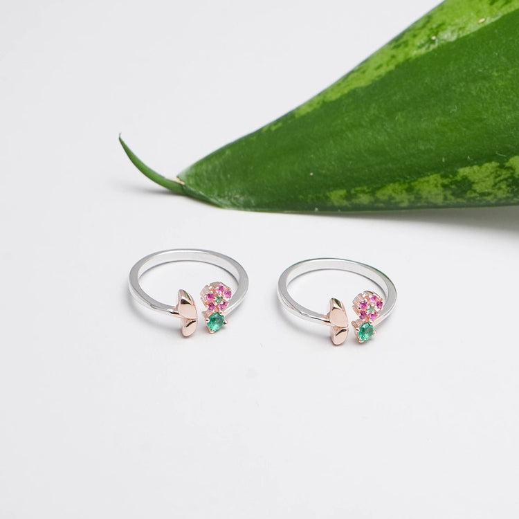 925 Silver Garden Grace Toe Rings (Pack of 2) - 925 sterling silver ring by Tassya Silver