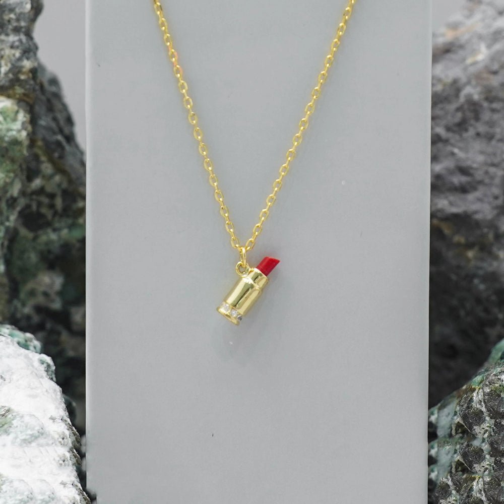 925 Silver Golden Charming Lipstick Chain Pendant - 925 sterling silver pendant by Tassya Silver