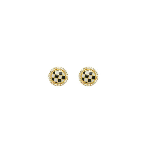 925 Silver Golden Checkered Halo Studs