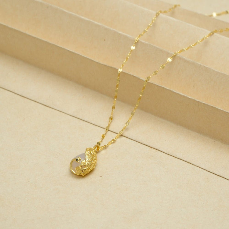 925 Silver Golden Leaf Embrace Chain Pendant - 925 sterling silver pendant by Tassya Silver