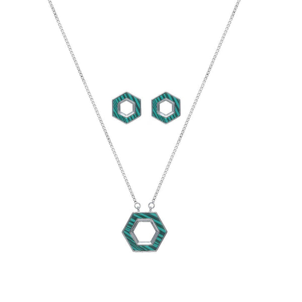 925 Silver Green Emerald Hexagon Chain Pendant Top
