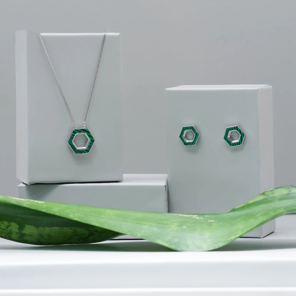 925 Silver Green Emerald Hexagon Chain Pendant Top - 925 sterling silver pendant by Tassya Silver