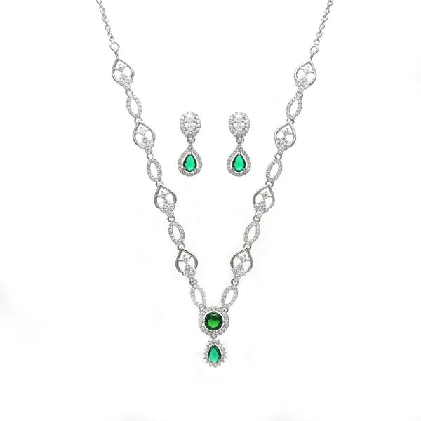 925 Silver Green Stone Necklace Set