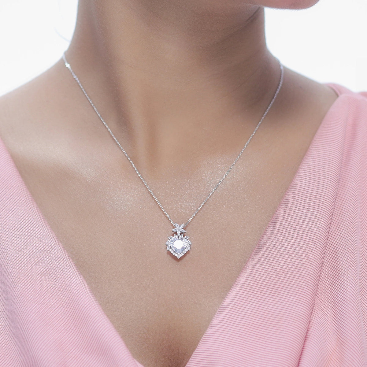 925 Silver Heart Diamond Chain Pendant - 925 sterling silver pendant by Tassya Silver