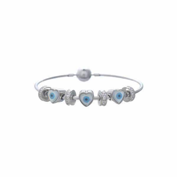 925 Silver Hearted Evil Eye Charm Kada