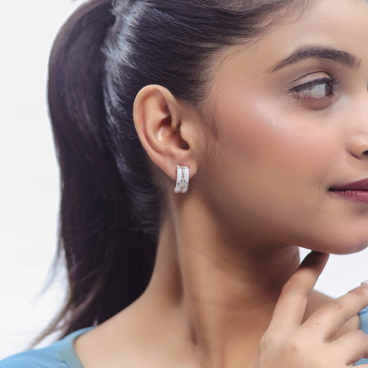 925 Silver Ivory Clover Royale Hoop Earrings - 925 sterling silver earrings by Tassya Silver