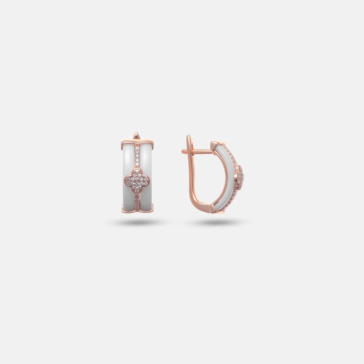 925 Silver Ivory Clover Royale Hoop Earrings - 925 sterling silver earrings by Tassya Silver