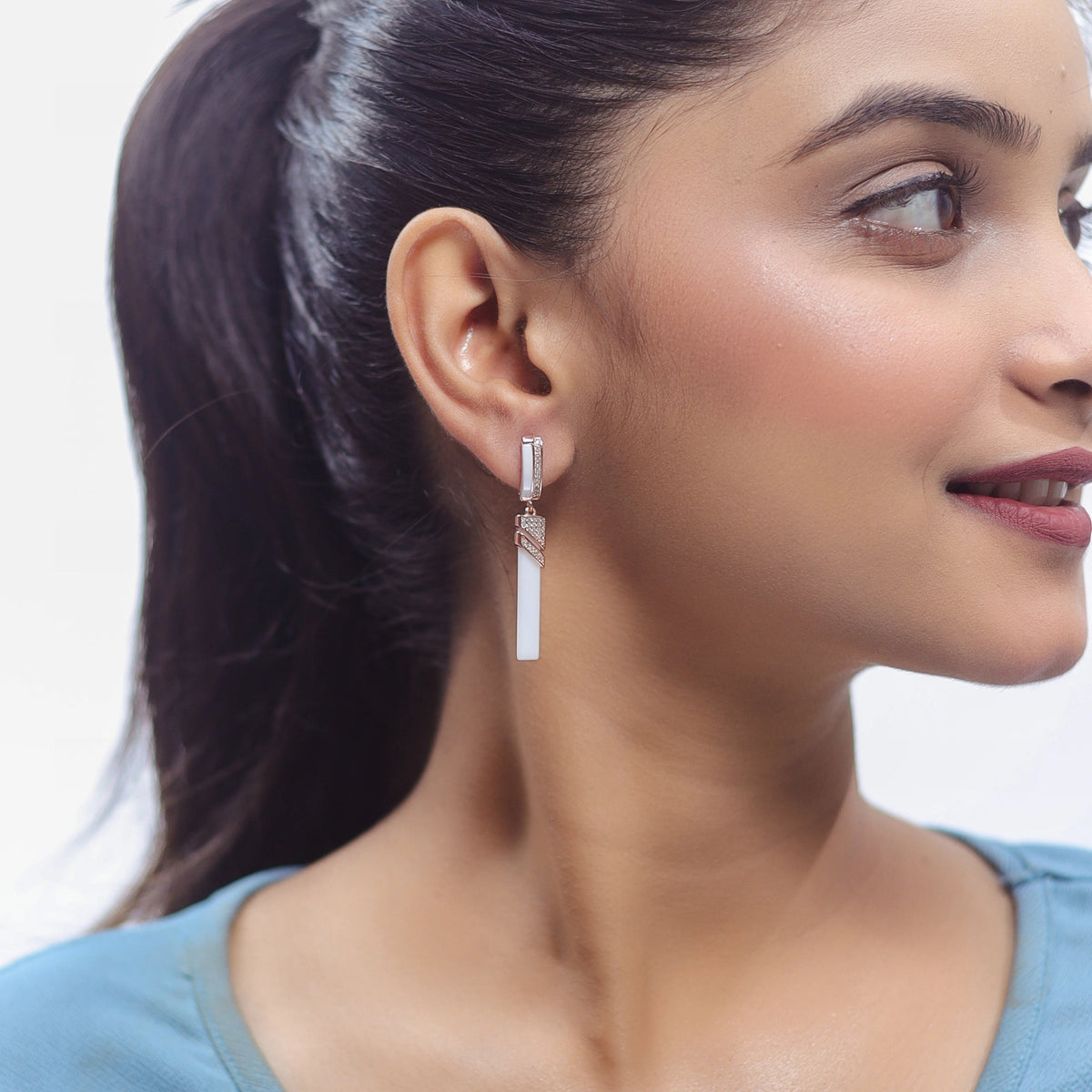 925 Silver Ivory Luxe Bar Earrings - 925 sterling silver earrings by Tassya Silver