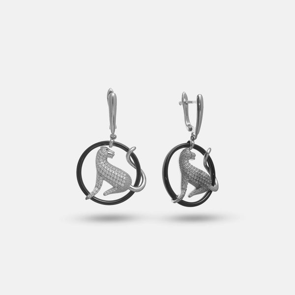 925 Silver Midnight Panther Hoop Earrings