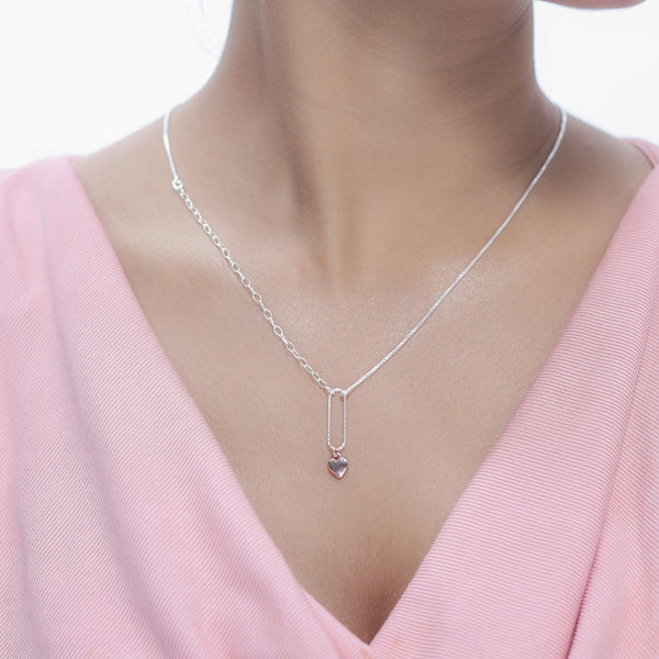 925 Silver Mixed Metal Heart Charm Chain Pendant