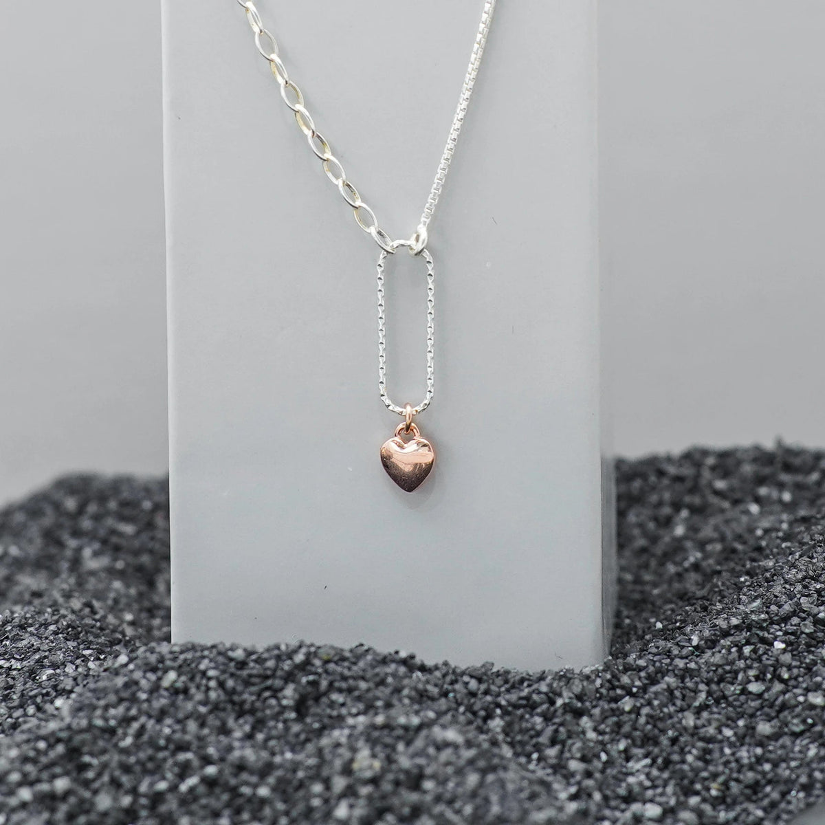 925 Silver Mixed Metal Heart Charm Chain Pendant - 925 sterling silver pendant by Tassya Silver