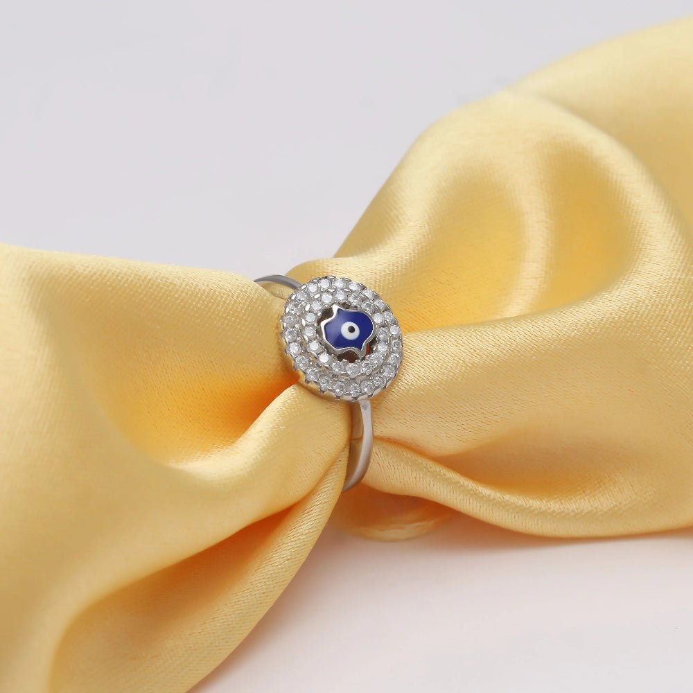 925 Silver Nazar Centre Diamond Ring - 925 sterling silver ring by Tassya Silver