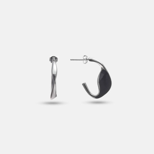 925 Silver Onyx Wave Hoop Earrings
