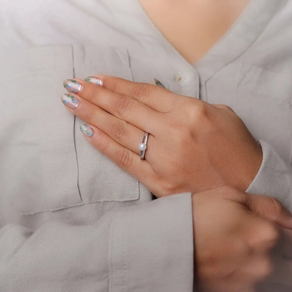 925 Silver Paved Pearl Stream Ring